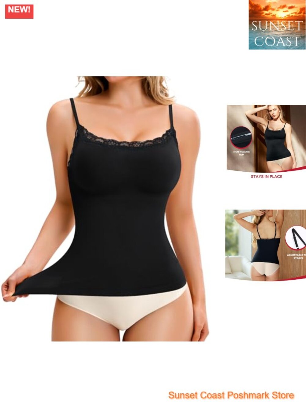 Women's Seamless Compression Shapewear Tank Top Lace Cami Body Shaper